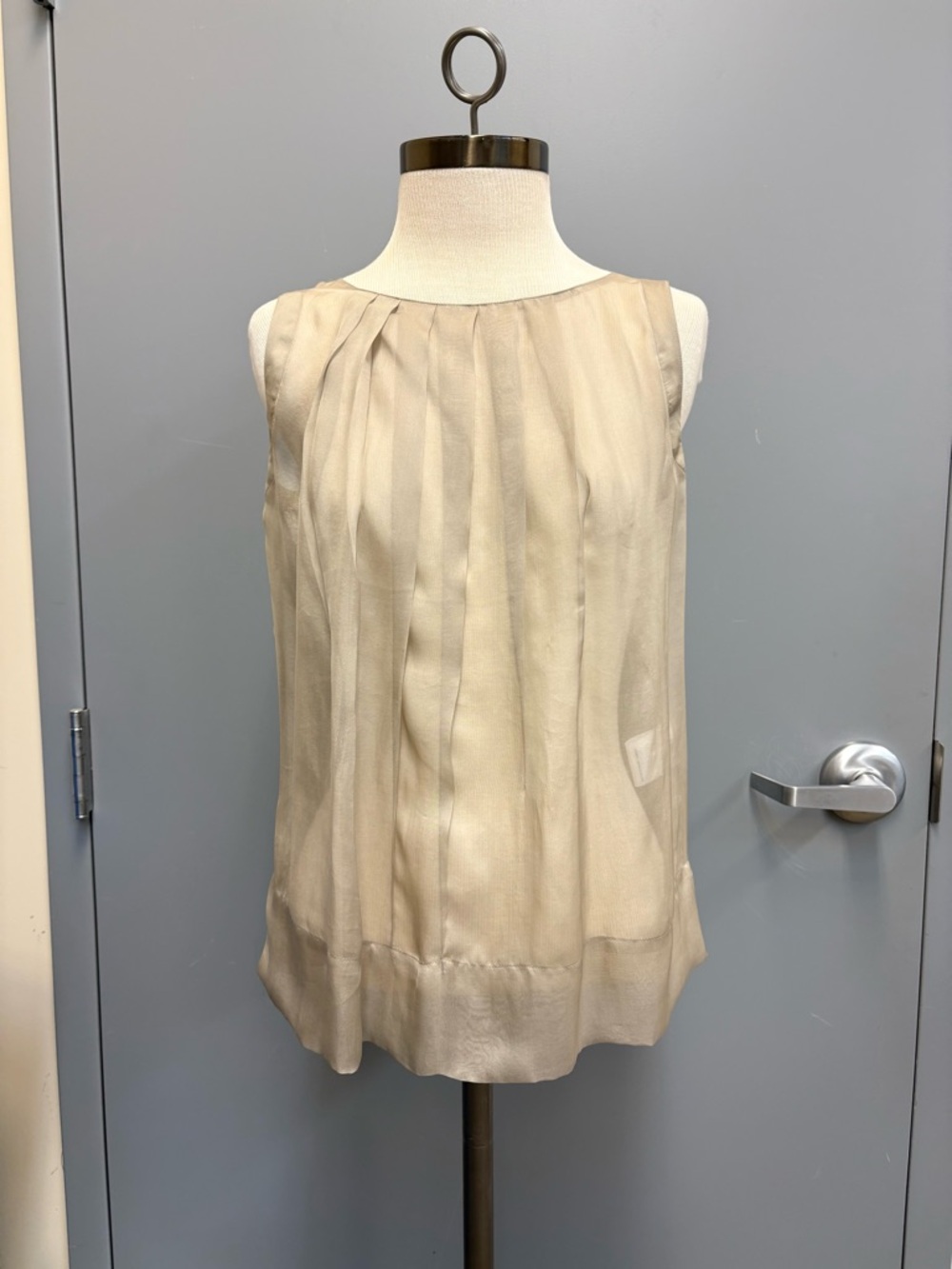 Stella McCartney Silk Sleeveless Blouse Size 36 Champagne Pleated Sheer Top
